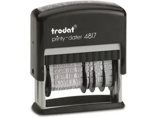 Selbstfärbender Stempel Trodat 20448 printy dater 4817 Text: 12 gängige Texte und Datum, Kunststoff schwarz/grau
