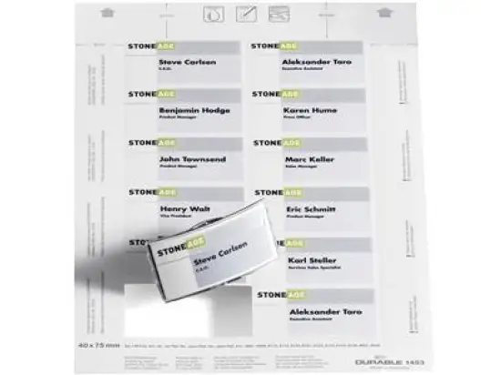 Einsteckschilder Durable 1453-02 145302 Badgemaker 40 x 75 mm A4, Karton 150g, weiß, Pack 240 Stk/20 Blatt