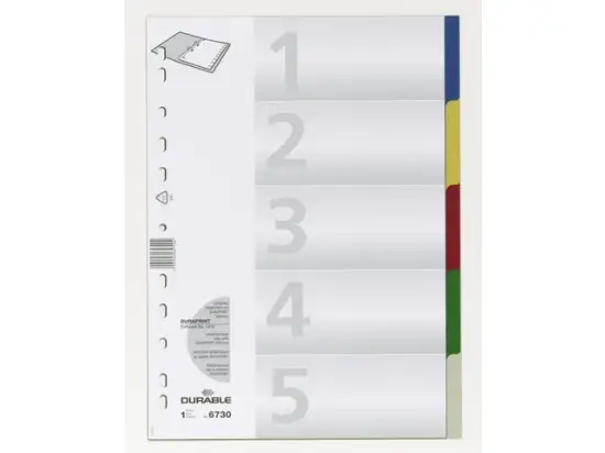 Blanko-Register Durable 6730-27 673027 A4 297x210/220mm, 5-teilig, Kunststoff (PP), farbige Taben blanko, Pack 25 Stk