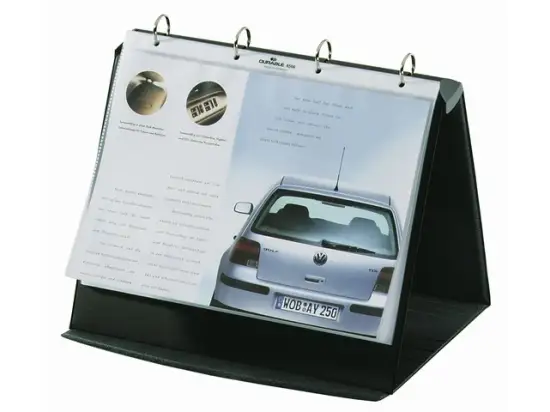 Tischflipchart Durable 8567-39 856739 Durastar A4-quer, Karton, basalt, 4-Ring-Mechanik, Rückenbreite: 40 mm, mit 10 Prospekthüllen
