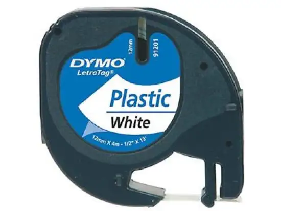 Schriftband-Kassette Dymo S0721660 91221 LetraTag 12mm x 4m, Plastik, schwarz auf weiß
