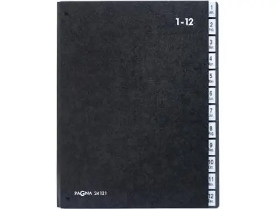 Pultordner Pagna 24121-04 A4, 12 Fächer, 1-12/Jan-Dez, Hartpappe, PP-Tabe, schwarz