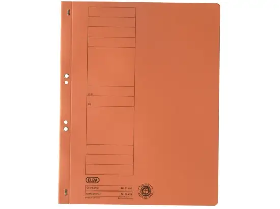 Ösenhefter Elba 100551874 21450OG A4, 1/1-VD, Manilakarton 250g, kaufmännische Heftung + Amtsheftung, orange, Pack 50 Stk