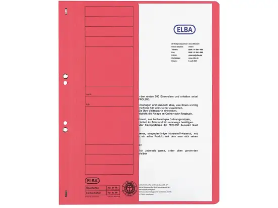 Ösenhefter Elba 100551882 21451RO A4, 1/2-VD, Manilakarton 250g, kaufmännische Heftung, rot