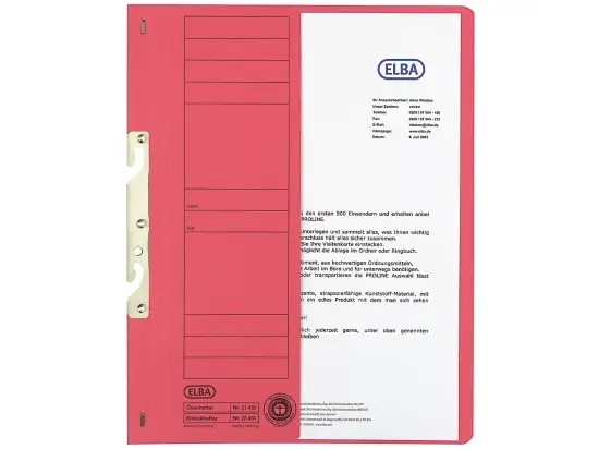 Einhakhefter Elba 100551896 22451RO A4, Manilakarton 250g, kaufmännische Heftung, rot