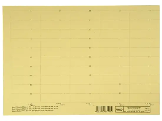 Beschriftungsschild Elba 100555643 83582GB 58x18mm, 4-zeilig, Karton 160g, gelb, Pack 10 x Bogen je 50 Stk