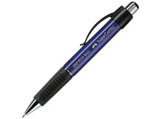 Kugelschreiber Faber-Castell 140732 Grip Plus Ball 0,5mm (M), Wechselmine, Druckmechanik, Dreikant, metallic-blau, dokumentenecht, Schreibfarbe blau