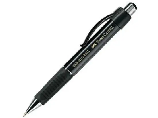 Kugelschreiber Faber-Castell 140733 Grip Plus Ball 0,5mm (M), Wechselmine, Druckmechanik, Dreikant, metallic-schwarz, dokumentenecht, Schreibfarbe blau