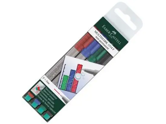 Folienschreiber Faber-Castell 151404 Multimark non-permanent F 4er-Etui je 1x schwarz, rot, blau, grün