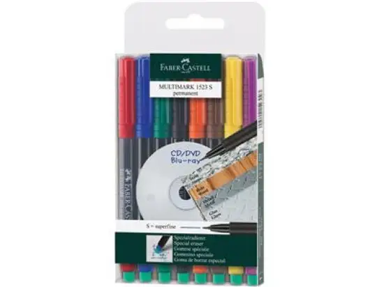 Folienschreiber Faber-Castell 152309 Multimark permanent S 8er-Etui 8Farben, Pack 5 Stk