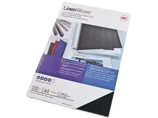 Kartondeckel GBC CE050010 A4 250g, Lederstruktur, für Plastikbindungen, schwarz, Pack 100 Stk