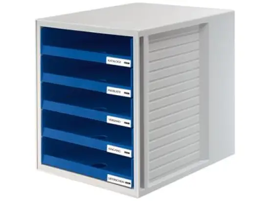 Schubladenbox HAN 1401-14 lichtgrau/blau 5-Schübe offene Schubladen