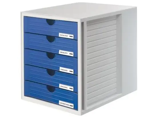 Schubladenbox HAN 1450-14 Systembox lichtgrau/blau 5-Schübe geschlossene Schubladen