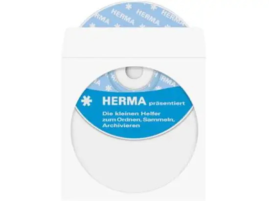 CD / DVD-Papierhülle Herma 1140 1CD, weiß, Rücken selbstklebend, mit Fenster, Pack 100 Stk