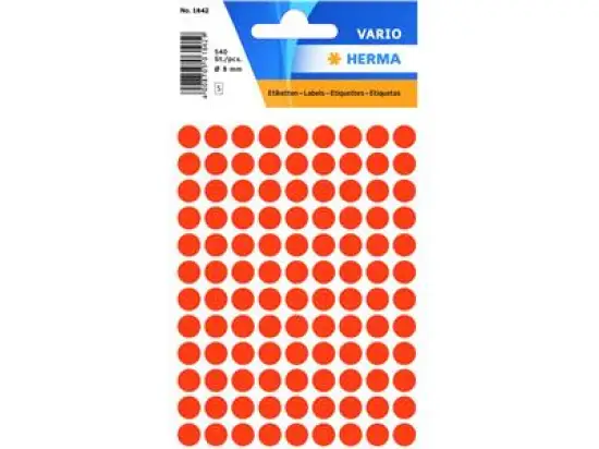 Markierungspunkte Herma 1842 Vario Ø 8mm rund, Papier, selbstklebend, rot, Pack 540 Stk/5 Blatt