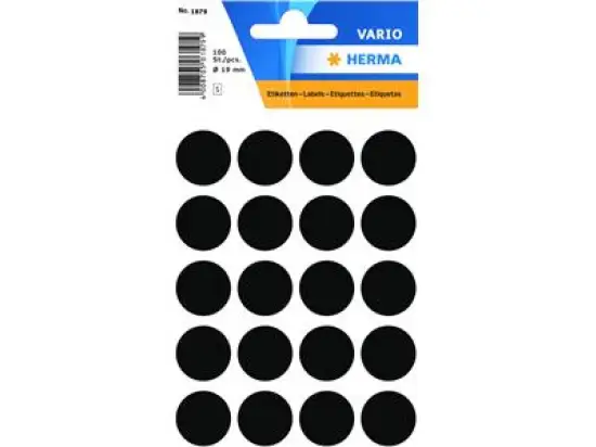 Markierungspunkte Herma 1879 Vario Ø 19mm rund, Papier, selbstklebend, schwarz, Pack 100 Stk/5 Blatt