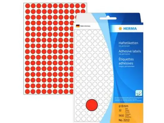 Markierungspunkte Herma 2212 Ø 8mm rund, Papier, selbstklebend, rot, Pack 5632 Stk/32 Blatt