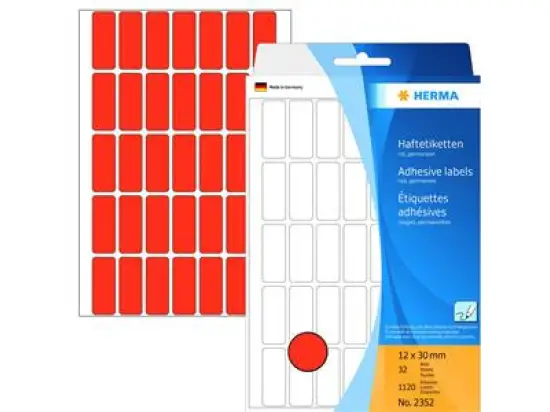 Haftetiketten Herma 2352 12 x 30 mm, selbstklebend, rot, Handbeschriftung, Pack 1120 Stk/32 Blatt