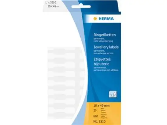 Ringetiketten Herma 2510 10 x 49 mm, selbstklebend, weiß, Handbeschriftung, Pack 600 Stk/25 Blatt