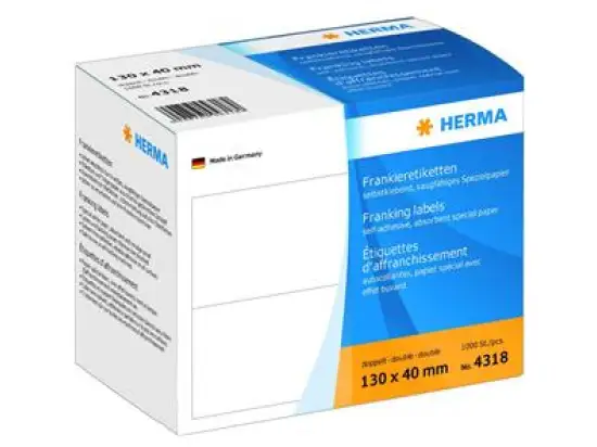 Frankieretiketten Herma 4318 130 x 40 mm weiß doppelt, Pack 1000 Stk