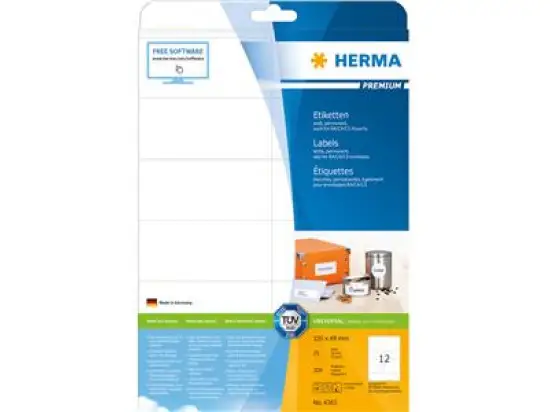 Etiketten Herma 4363 Premium 105 x 48 mm selbstklebend, weiß, Inkjet Laser Kopierer, Pack 300 Stk/25 Blatt