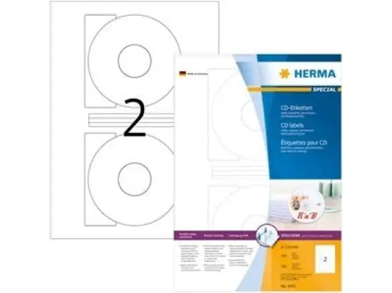 CD-Etiketten Herma 4471 Special Ø 116 mm rund, selbstklebend, blickdicht, weiß, Inkjet Laser Kopierer, Pack 200 Stk/100 Blatt
