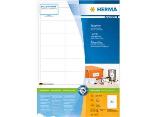 Etiketten Herma 4614 Premium 66 x 33,8 mm weiß, selbstklebend, Inkjet Laser Kopierer, Pack 4800 Stk/200 Blatt
