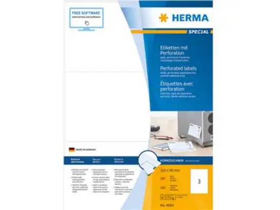 Etiketten Herma 4664 Special 210 x 99 mm mit Perforation, Inkjet Laser Kopierer, Pack 300 Stk