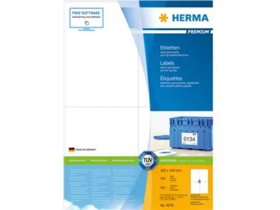 Etiketten Herma 4676 Premium 105 x 148 mm weiß, selbstklebend, Inkjet Laser Kopierer, Pack 400 Stk/100 Blatt
