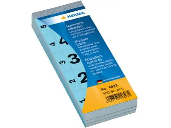 Nummernblock Herma 4893 2-fach/blau selbstklebend 1-500 28x56mm