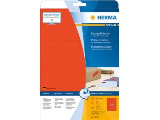 Etiketten Herma 5059 Special 105 x 42,3 mm selbstklebend ablösbar, rot, Inkjet Laser Kopierer, Pack 280 Stk/20 Blatt