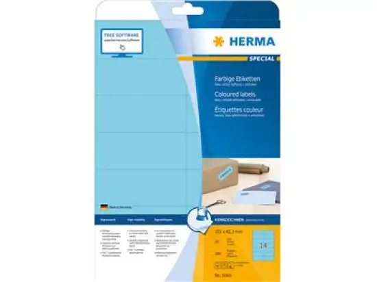 Etiketten Herma 5060 Special 105 x 42,3 mm selbstklebend ablösbar, blau, Inkjet Laser Kopierer, Pack 280 Stk/20 Blatt