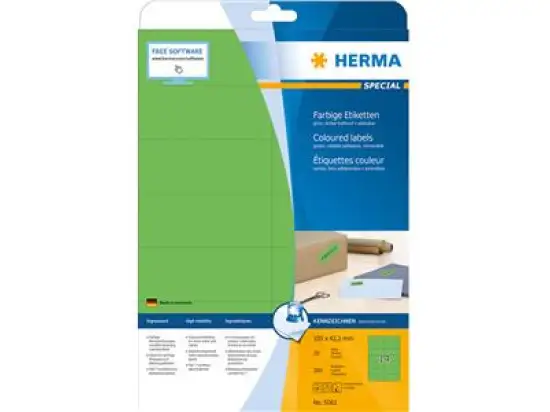 Etiketten Herma 5061 Special 105 x 42,3 mm selbstklebend ablösbar, grün, Inkjet Laser Kopierer, Pack 280 Stk/20 Blatt