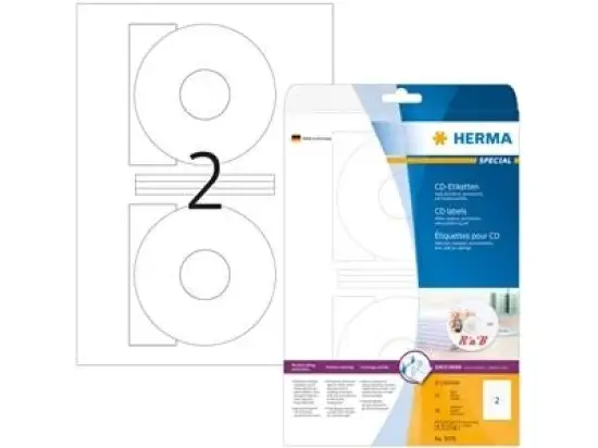 CD-Etiketten Herma 5079 Special Ø 116 mm rund, selbstklebend, blickdicht, weiß, Inkjet Laser Kopierer, Pack 50 Stk/25 Blatt