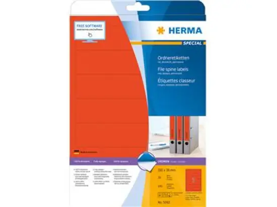 Ordner-Rückenschild Etiketten Herma 5092 Special kurz/schmal, matt, selbstklebend, blanko, rot, Inkjet Laser Kopierer, Pack 140 Stk/20 Blatt