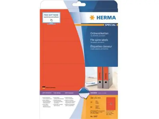 Ordner-Rückenschild Etiketten Herma 5097 Special kurz/breit, matt, selbstklebend, blanko, rot, Inkjet Laser Kopierer, Pack 80 Stk/20 Blatt