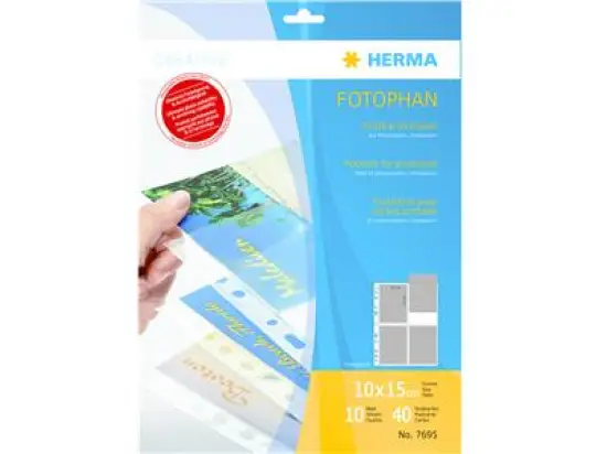 Postkartenhüllen Herma 7695 Fotophan 10 x 15 cm, PP-Folie, transparent, Pack 10 Blatt/40 Hüllen