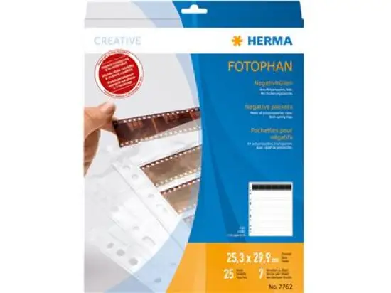 Negativhüllen Herma 7762 Fotophan Kunststoff (PP), transparent, für 7 x 6 Negative, 35mm-Film, Pack 25 Blatt