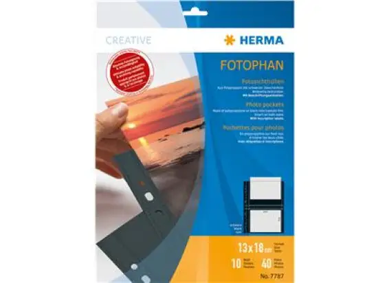 Fotosichthülle Herma 7787 Fotophan 13x18cm-quer schwarz 4-Fotos, Pack 10 Stk