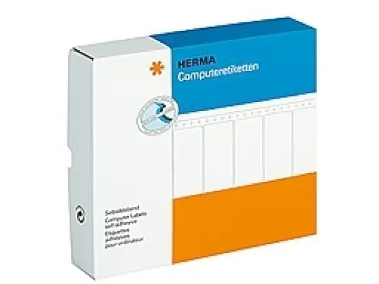 Computeretiketten Herma 8242 81,28 x 35,7 mm 4-bahnig, weiß, endlos, selbstklebend, Pack 16000 Stk