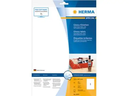 Etiketten Herma 8895 Special 210 x 297 mm A4 selbstklebend, glänzend, weiß, Inkjet, Pack 10 Stk/10 Blatt