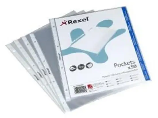 Prospekthüllen Rexel 22465490 A4 65my Kunststoff (PP) glasklar oben offen, Pack 50 Stk