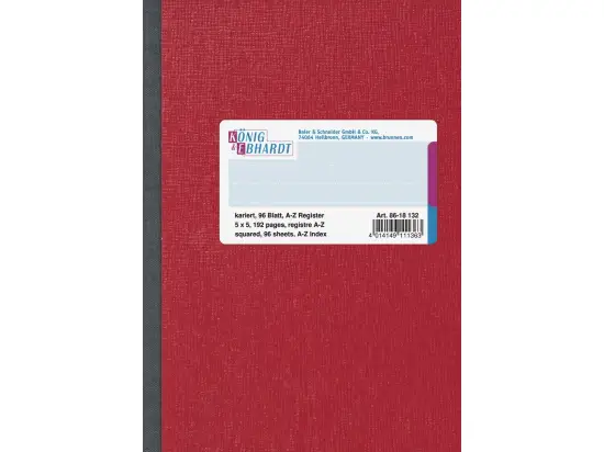 Kladde König & Ebhardt 86-18132 8618132 A6, 192 Seiten, kariert, Karton, rot