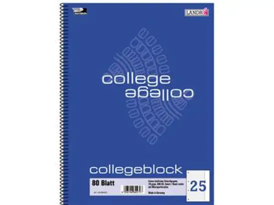 Collegeblock Landre 100050571 A4, liniert, 80 Blatt, ecf, weißer Rand rechts, Pack 10 Stk