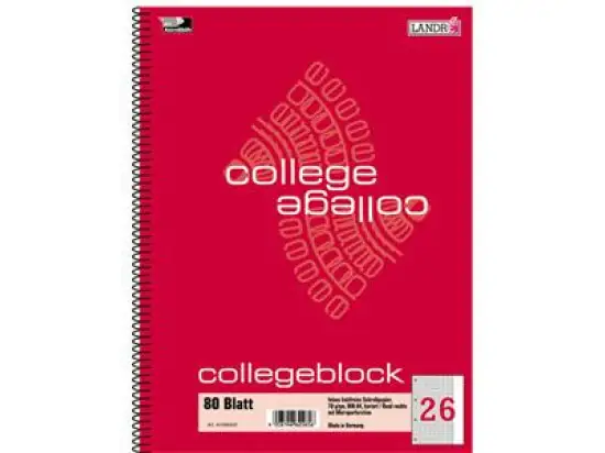 Collegeblock Landre 100050572 A4, kariert, 80 Blatt, ecf, weißer Rand rechts, Pack 10 Stk