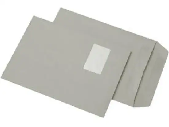 Versandtasche Rössler Kuvert 30005451 383858 C4 (229 x 324 mm), mit Fenster, Selbstklebung, Recycling grau, 90g, Pack 250 Stk