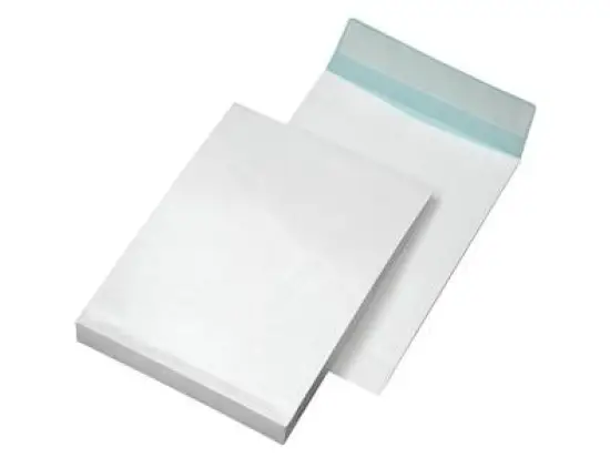 Faltentasche Mailmedia 30007052 391210 B4 (250 x 353 mm), ohne Fenster, Haftklebung, 40mm-Stehboden, weiß-blau, fadenverstärkt, 140g, Pack 100 Stk