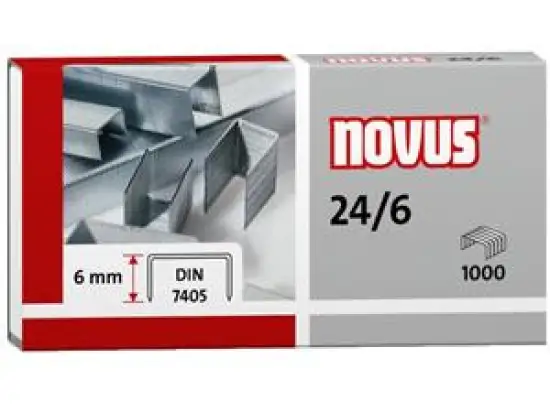 Heftklammern Novus 040-0158 24/6, DIN 7405, Höhe: 6mm, verzinkt, Pack 1000 Stk