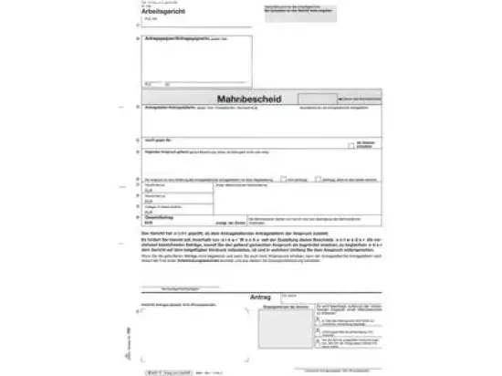 Mahnbescheid RNK 703 A4 7fach selbstdurchschreibend Arbeitsgericht