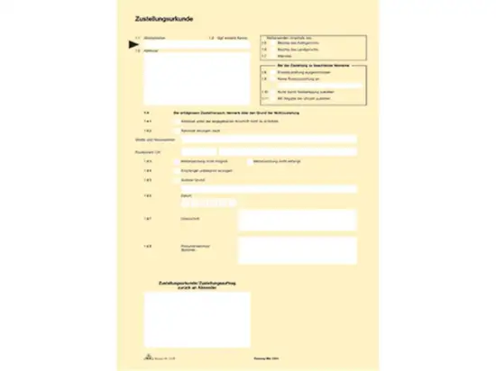 Postzustellungsurkunde RNK 2046 A4, 2 Seiten, 80g, gelb